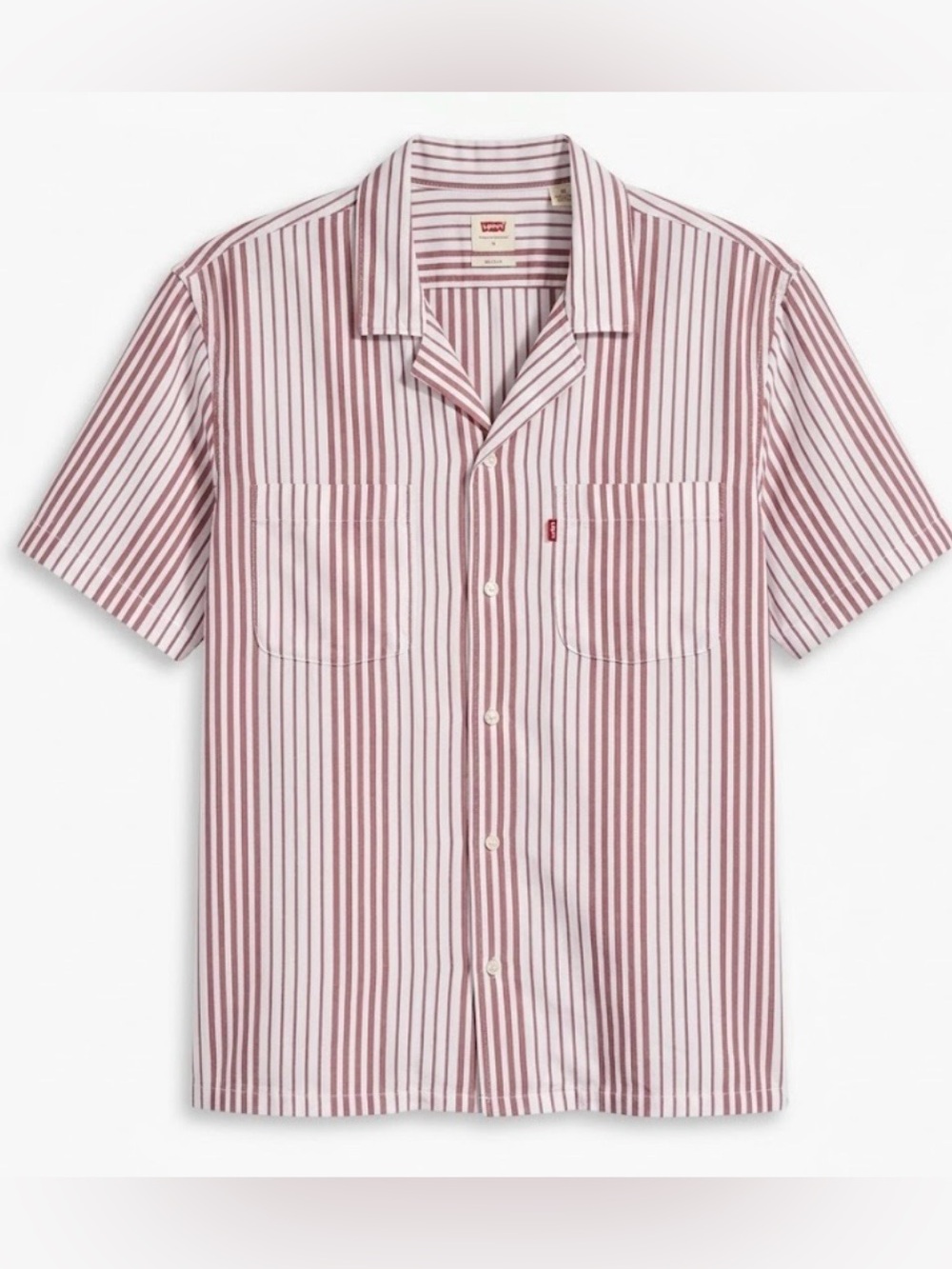 Levi's Short Sleeve Red Vertical Stripe Camp Collar Men’s Shirt Size M